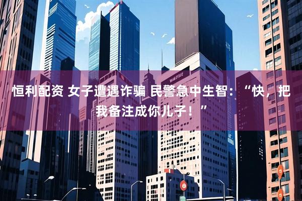 恒利配资 女子遭遇诈骗 民警急中生智：“快，把我备注成你儿子！”